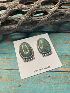 Navajo Turquoise And Sterling Silver Post Earrings Signed
