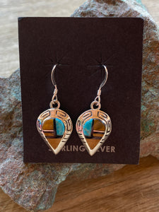 Turquoise Orange Spiny Drop Dangle Earrings 1.5”