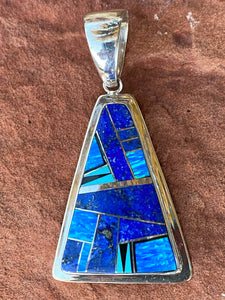 Navajo Lapis, Turquoise, Blue Opal Triangle Pendant