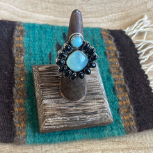 Load image into Gallery viewer, Handmade Sterling Silver, Onyx &amp; Aqua Calcedony Adjustable Ring Signed Nizhoni