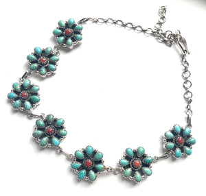 Hand Made Sterling Silver Turquoise & Coral Choker Necklace Signed Nizhoni