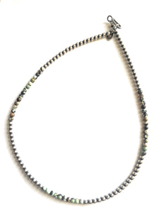 Navajo Sterling Silver & Turquoise Beaded Necklace 14 Inch