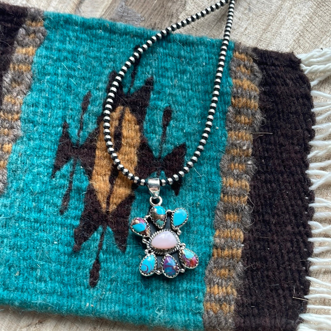 Handmade Sterling Silver Purple Dream & Pink Conch Pendant Signed Nizhoni