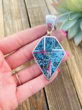 Load image into Gallery viewer, Navajo Blue Moon Turquoise and Sterling Silver Inlay Pendant