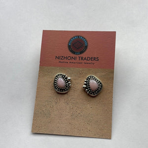 Handmade Sterling Silver Pink Opal Stud Earrings Signed Nizhoni