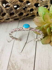 Navajo Twisted Sterling Silver & Kingman Turquoise Cuff Bracelet