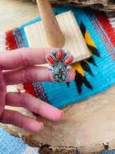 Load image into Gallery viewer, Handmade Sterling Silver, Coral &amp; Number 8 Turquoise Adjustable Ring
