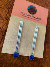 Load image into Gallery viewer, Navajo Lapis &amp; Sterling Silver Dangle Earrings