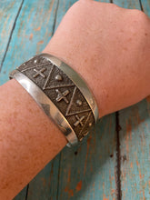 Load image into Gallery viewer, Navajo Sterling Silver Cross Cuff Bracelet Stamped And Signed