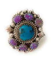Load image into Gallery viewer, Handmade Sterling Silver, Turquoise &amp; Opal Cluster Adjustable Ring