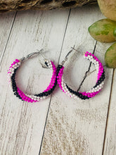 Load image into Gallery viewer, Navajo Handmade Beaded Hoop Earrings- pink, black