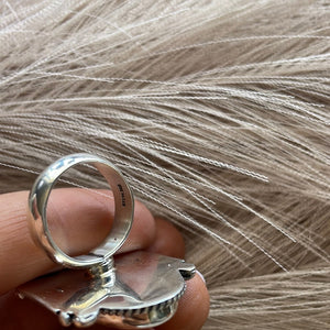 Navajo White Buffalo & Sterling Silver Ring Size 7
