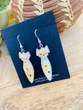 Load image into Gallery viewer, Vintage Zuni Hand Carved Mother of Pearl Corn Maiden Fetish Earrings