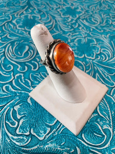Old Pawn Navajo Sterling Silver & Orange Spiny Ring Size 5