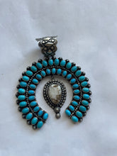 Load image into Gallery viewer, Navajo Sterling Silver, Turquoise &amp; White Buffalo Naja Pendant Signed
