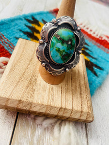 Navajo Sonoran Gold Turquoise & Sterling Silver Ring Size 8