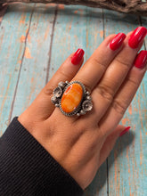 Load image into Gallery viewer, Old Pawn Navajo Sterling Silver &amp; Orange Spiny Ring Size 8.5