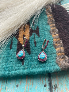 Navajo Turquoise Inlay, Amethyst & Sterling Silver Dangle Earrings