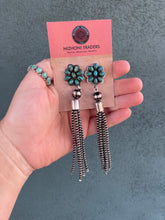 Load image into Gallery viewer, Navajo Sterling Silver Tassel Turquoise Flower Dangle Earrings Signed