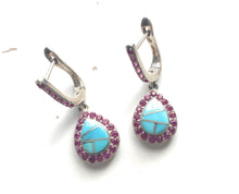 Load image into Gallery viewer, Navajo Turquoise Inlay, Amethyst &amp; Sterling Silver Dangle Earrings