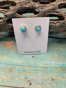 Beautiful Navajo Turquoise And Sterling Silver Studs