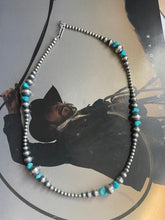 Load image into Gallery viewer, Navajo Sterling Silver &amp; Turquoise Beaded Necklace 16”