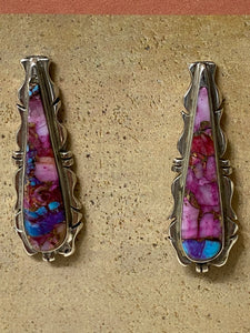 Navajo Pink Dream Mojave & Sterling Silver Jagged Edge Dangle Earrings Post