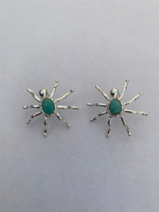 Natural Kingman Turquoise & Sterling Silver Spider Stud Earrings