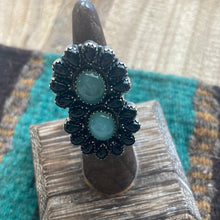 Load image into Gallery viewer, Handmade Sterling Silver, Onyx &amp; Aqua Calcedony Adjustable Ring Signed Nizhoni