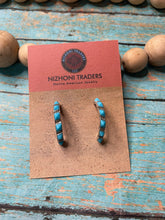 Load image into Gallery viewer, Zuni Sterling Silver And Turquoise Crescent Hoop Earrings