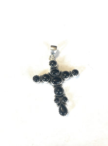 Handmade Sterling Silver and Black Onyx Cross Pendant Signed Nizhoni