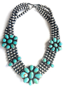 Navajo Sterling Silver and Turquoise 4 Strand Necklace