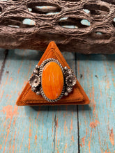 Load image into Gallery viewer, Old Pawn Navajo Sterling Silver &amp; Orange Spiny Ring Size 8