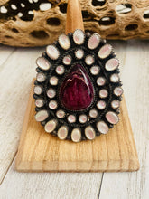 Load image into Gallery viewer, Navajo Sterling Silver, Mother of Pearl &amp; Purple Spiny Cluster Adjustable Ring