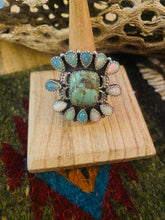 Load image into Gallery viewer, Handmade Sterling Silver, Variscite &amp; Opal Cluster Adjustable Ring