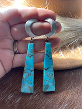 Load image into Gallery viewer, Navajo Turquoise &amp; Sterling Silver Moon Slab Dangles Signed P Yazzie