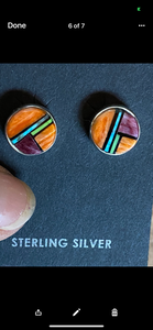 Orange & Purple Spiny Circle Stud Earrings 3/8”
