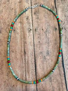 Navajo Multi Stone & Sterling Silver Beaded Necklace 16 inch