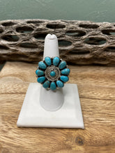 Load image into Gallery viewer, Navajo Turquoise And Sterling Silver Adjustable Flower Ring