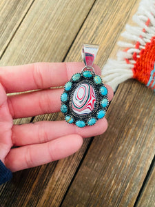 Handmade Sterling Silver, Fordite & Turquoise Cluster Pendant
