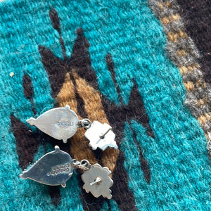 Beautiful Navajo Sterling Silver, Coral & Black Onyx Dangle Earrings Signed