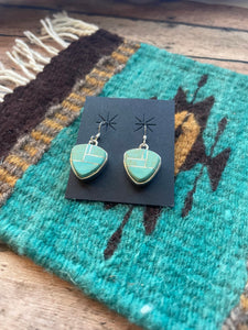 Navajo Number 8 Turquoise & Sterling Silver Inlay Dangle Earrings Signed