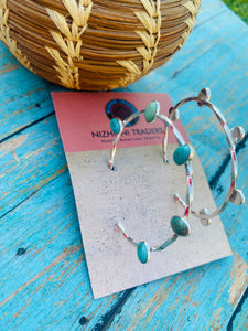 Navajo Sterling Silver & Turquoise Hoop Earrings