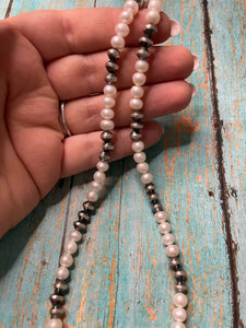 Handcrafted Sterling Silver and Freshwater Pearl Necklace 18”