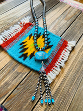 Load image into Gallery viewer, Navajo Turquoise &amp; Sterling Silver Pearl Beaded Tassel Necklace