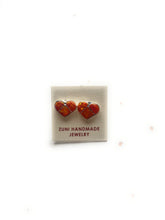 Load image into Gallery viewer, Zuni Sterling Silver &amp; Orange Opal Inlay Heart Stud Earrings
