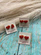Load image into Gallery viewer, Zuni Sterling Silver &amp; Orange Opal Inlay Heart Stud Earrings
