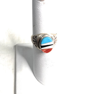 Old Pawn Navajo Sterling Silver & Multi Stone Inlay Ring Size 6