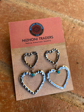 Load image into Gallery viewer, Navajo Turquoise &amp; Sterling Silver Heart Dangle Earrings