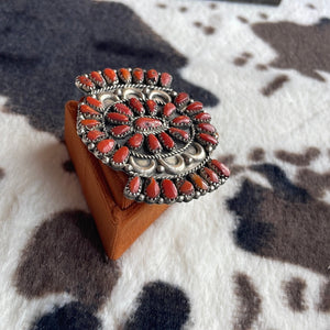 Navajo  Coral & Sterling Silver Ring Size 8 Signed
